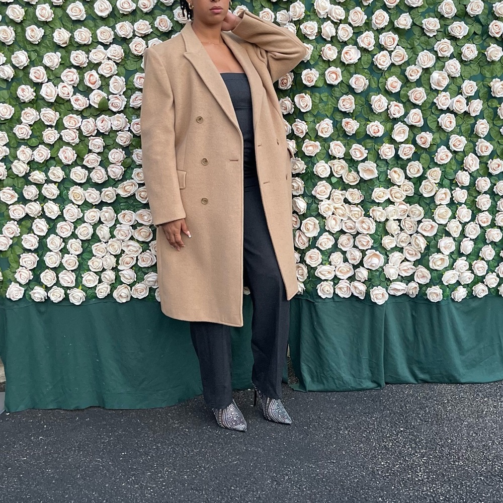 Virany Wool Cashmere Mix Camel Colored Pea Coat size 42